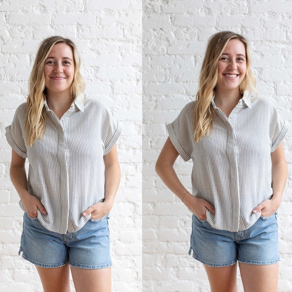Grade & Gather Linen Blend Short Sleeve Button Down Size S - Picture 1 of 8